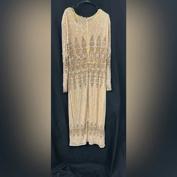 Mac Duggal 5576 NWOT Peach Embellished Long Sleeve High Neck Sheath Dress